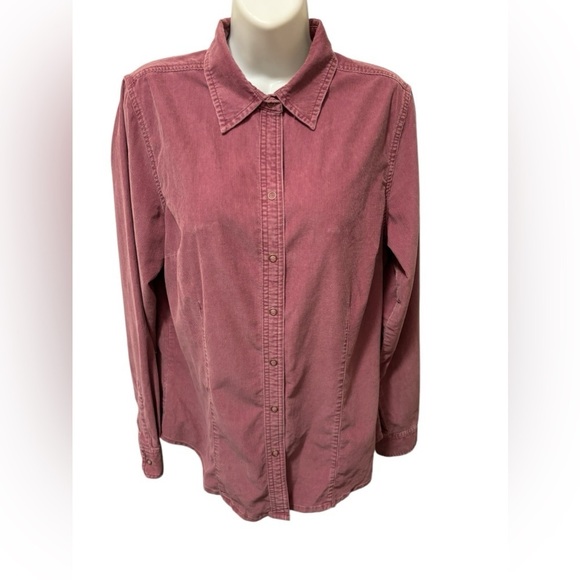 VTG Eddie Bauer Mauve Rose Corduroy Snap Front LS Shirt 100% Cotton Size M Tall - Picture 1 of 4
